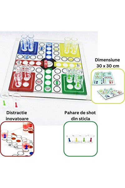 dalip Drinking Game 'Nu te supara frate' with Glass Shot Glasses, 30x30 cm, Multicolor