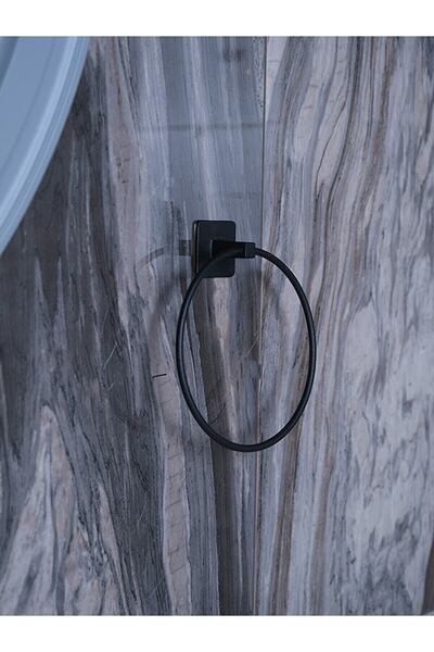 Egem Home Kare Yapışkanlı Yuvarlak Havlu Asacağı Halka Havluluk Siyah KS-005