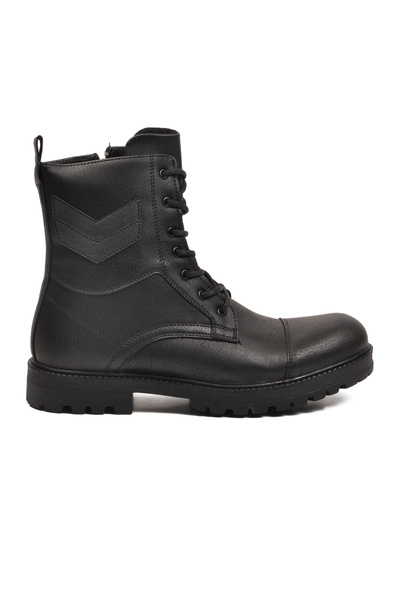 Aspor Black Men's Boots with Fleece Inside, Lace-Up and Zipper Closure