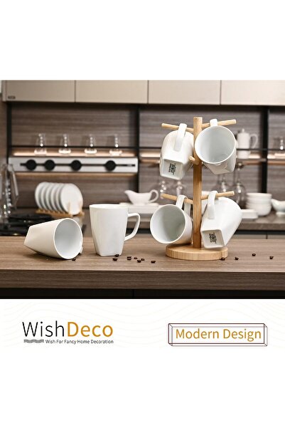 007 WishDeco White Ceramic Coffee Mugs, 14oz/400ml, Square Base, Microwave & Dishwasher Safe, 6-Pack