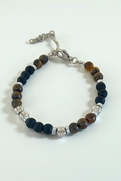 TAKIŞTIR Mixed Color Bead Detailed Steel Men's Bracelet