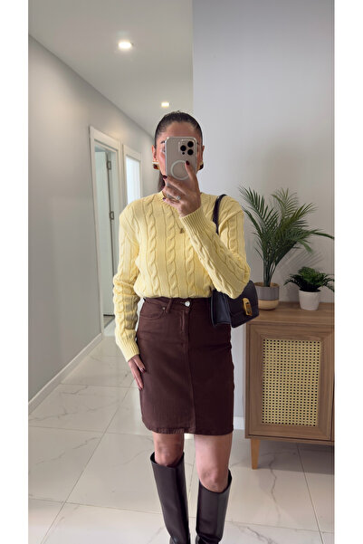 BİRCANÇİL Kornas Sarı Saç Örgülü Triko Kazak