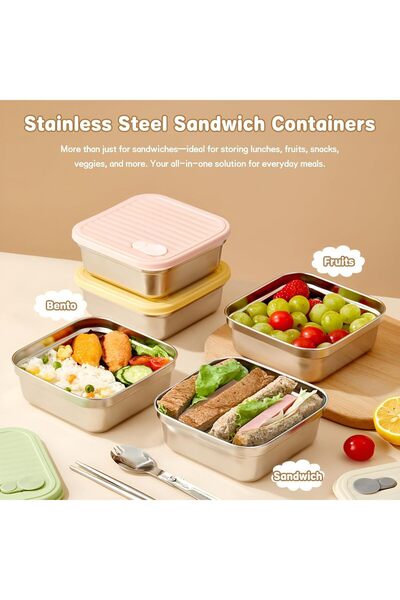 KASTWAVE 20oz Stainless Steel Leakproof Sandwich Containers with Lids (White, Green)