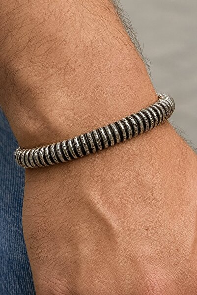 TAKIŞTIR Silver Color Men's Steel Handcuff Bracelet