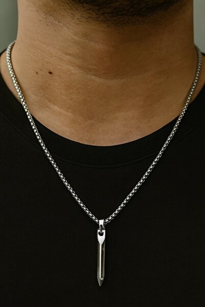 TAKIŞTIR Silver Color Men's Chain Steel Necklace (55cm)