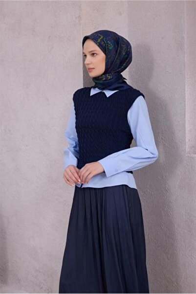 Belli Tivil Pure Silk Scarf 4207 - 80 Μπλε ναυτικό με λουλουδάτο σχέδιο