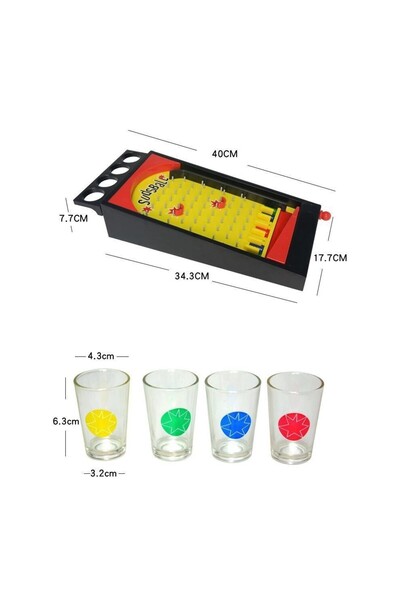 Flippy Board Game Pinball With Shot Glasses, Flippy, 40 x 17.7 cm, Yellow, +18 Years