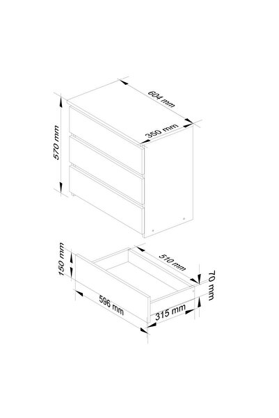 SERSIMO Bedside table with 3 drawers, laminated chipboard, 60x35x57 cm, matt grey