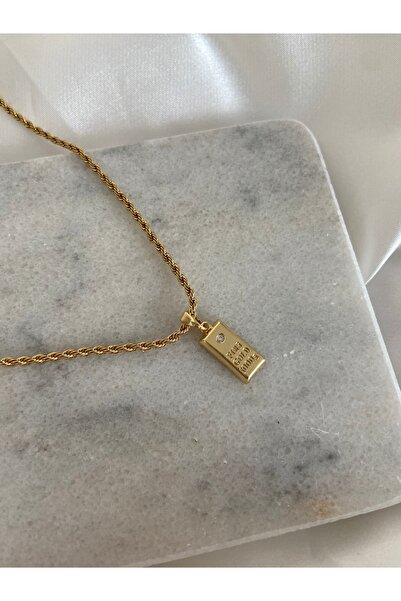 Anetta Jewelry Kadın altın renk burgu zincir külçe altın uçlu Çelik kolye