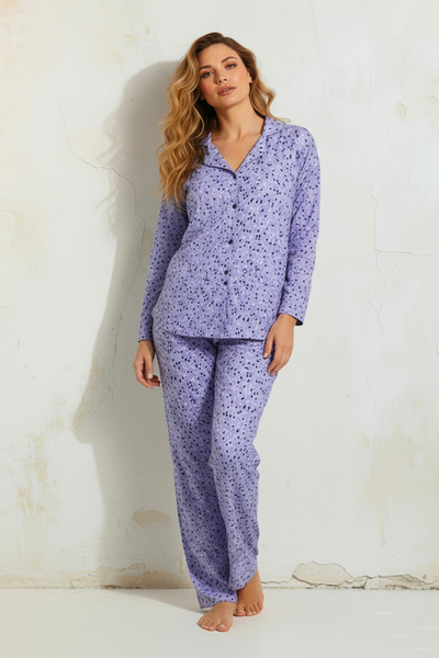 Bravie Suede Shirt Pajama Set 7106 Floral Lilac