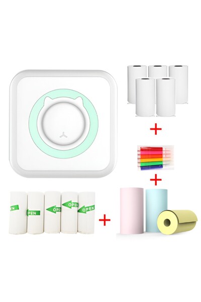 Flippy Mini Portable Photo Printer, 5 Thermal Rolls, 5 Sticker Rolls, 3 Color Rolls, Pens, USB