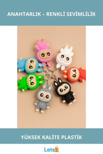 Letsii سلسلة مفاتيح ملونة على شكل شخصية لابوبو بتصميم ممتع