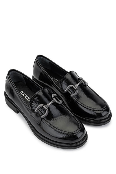 Tamer Tanca Kadın Hakiki Deri Siyah Rugan Loafer Ayakkabı