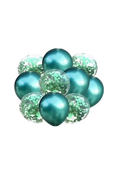 DECO Set of 10 Latex Balloons with Green Confetti 30 cm