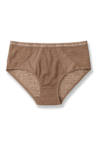 HNX 5 قطع من سراويل داخلية نسائية بخصر عالٍ ومزينة بتفاصيل من الدانتيل على شكل جلد الفهد وشريط مطاطي بتصميم LOVE