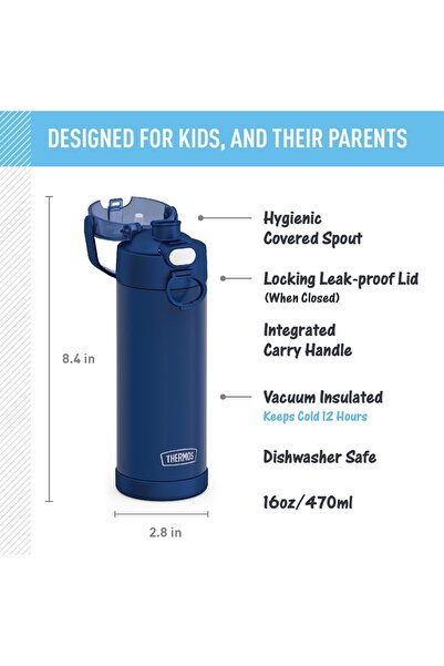 Thermos Funtainer Vacuum-Insulated Stainless Steel Water Bottle, 16 oz - Wide Mouth with Lid