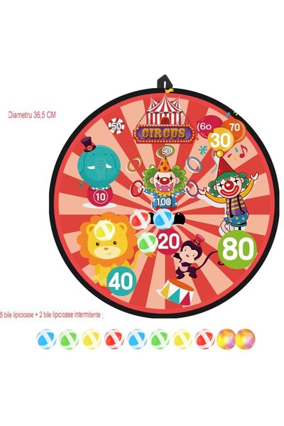 Flippy Darts Game for Children, 36.5 cm Foldable Board, Circus Model, Red