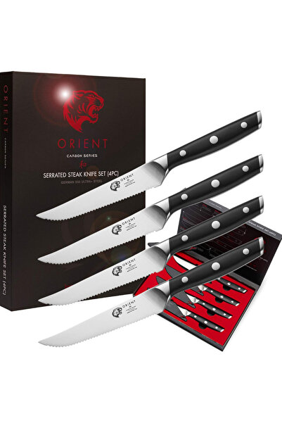 Orient Set of 4 knivesm German X50 Ultra + stainless steel, serrated blade, blade guard, black