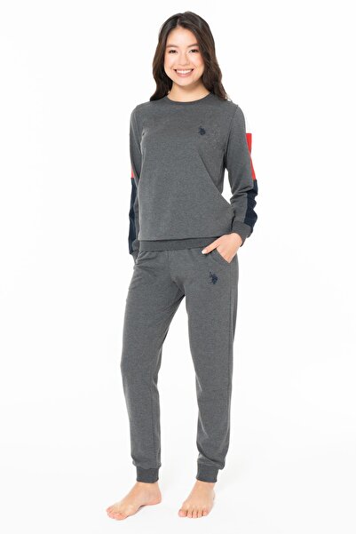 U.S. Polo Assn. Women's 2 Thread Woven Winter Long Johns Slim Fit Home Wear Pajama Set,