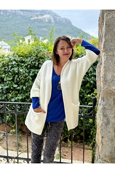 Punta Otantik Mt5740 Pocketed Unlined Knitted Cardigan Ecru