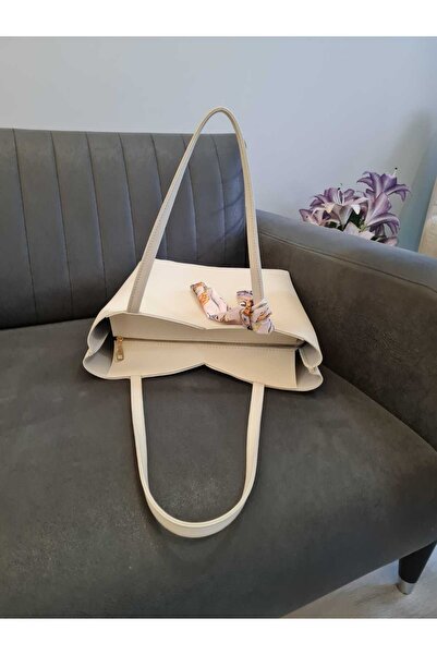 YMZBAG КРЕМ Трикутний шарф з детальною застібкою-блискавкою і плечовою сумкою