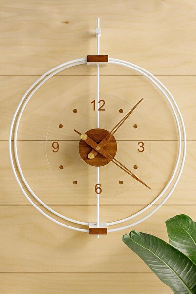 Wallover Design XL Boy Rosa Beyaz/Ceviz Premium – Çift Çemberli Lüks Büyük Sessiz Duvar Saati, 60x75 cm ✨[MOBİLYA]