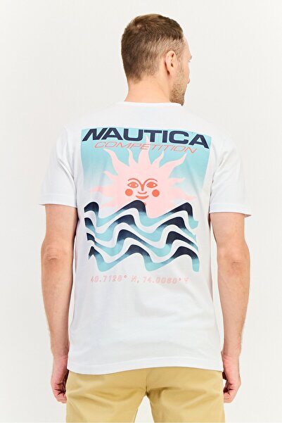 Nautica Men Crew Neck Short Sleeve Embroidered T-Shirt, White