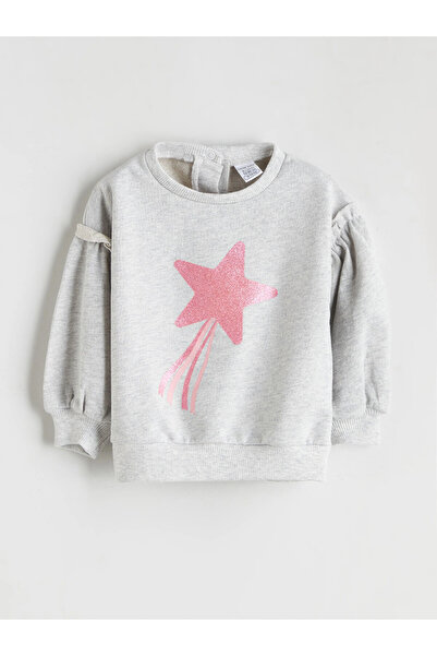 LC Waikiki Gray Star Printed Baby Girl Sweatshirt and Leggings
