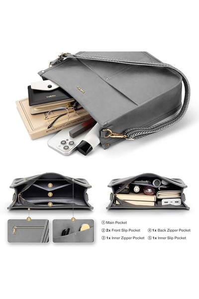 OEM Gray PU shoulder bag, 29x9x27 cm