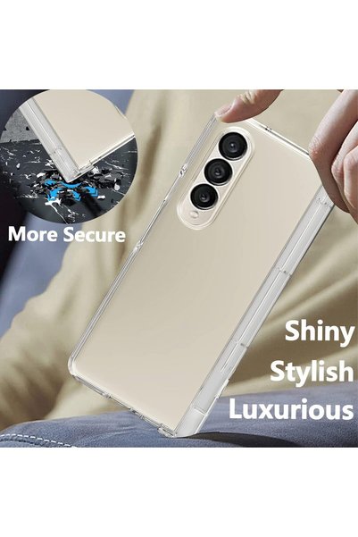 Generic جراب شفاف لهاتف Samsung Galaxy Z Fold4 مع حامل قلم S وقلم مزدوج الرأس ومفصلة وحماية للشاشة