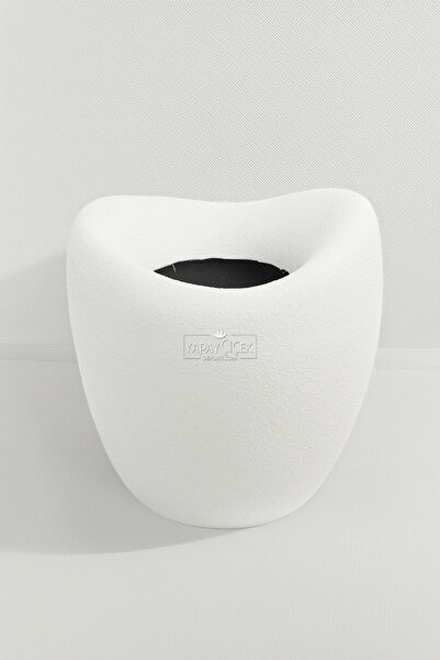 Yapay Çiçek Deposu Fiber Stone Saksı Deve Kuşu Model 43 cm Kırık Beyaz