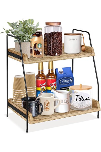 007 رف منظم لطاولة القهوة من ميجسول، مكون من طبقتين - خشب بني ومعدن