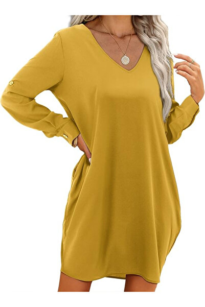 OEM Casual dress in soft, breathable and comfortable fabric, yellow M