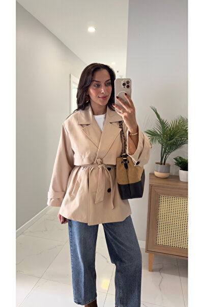 BİRCANÇİL Κοντό παλτό Thomas Cream με λεπτομέρεια κορδόνι