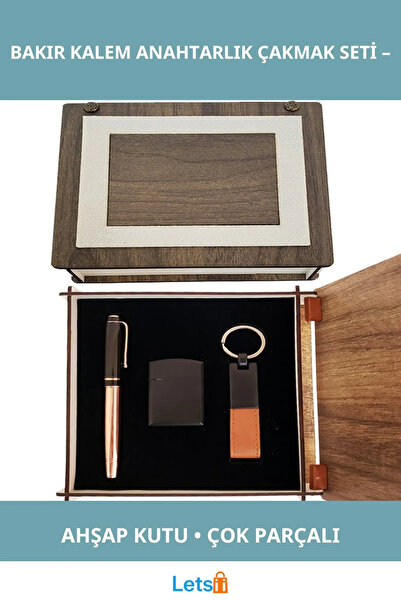 Letsii قلم رولر نحاسي مع صندوق خشبي مميز، وسلسلة مفاتيح، ومجموعة ولاعة