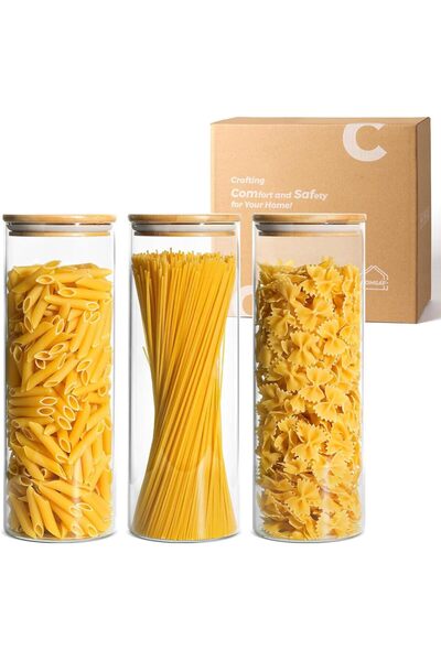 ComSaf 3×1.9 L Airtight Glass Jars with Bamboo Lids for Food Storage