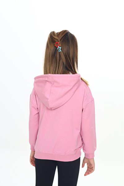 Toontoy Πλεκτή ζακέτα χωρίς ώμους για κορίτσια Dusty Rose με με κουκούλα τσέπες με φερμουάρ - 2 κλωστές