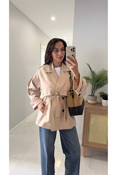 BİRCANÇİL Κοντό παλτό Thomas Cream με λεπτομέρεια κορδόνι