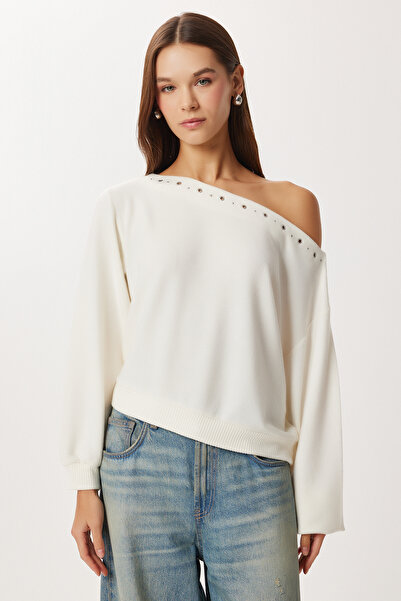 Lovelyİstanbul Asymmetrical Ringed Soft Blouse Lub0311 Bone