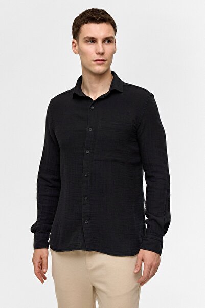 Back And Bond Black Regular Fit Long Sleeve Plain Shirt