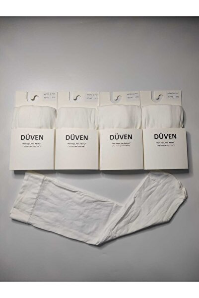 DÜVEN 4 Pairs of Matte Textured 40 Den Medium Thick Mousse White Knee-Length Pants Socks