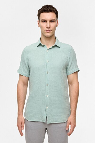 Back And Bond Green Regular Fit Short Sleeve Plain Shirt