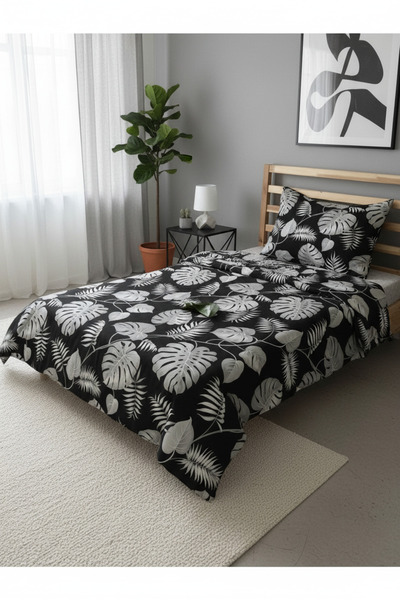 milroma Tropical Black Leaf Patterned Children's Pique