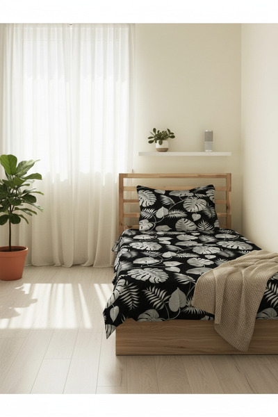 milroma Tropical Black Leaf Patterned Children's Pique