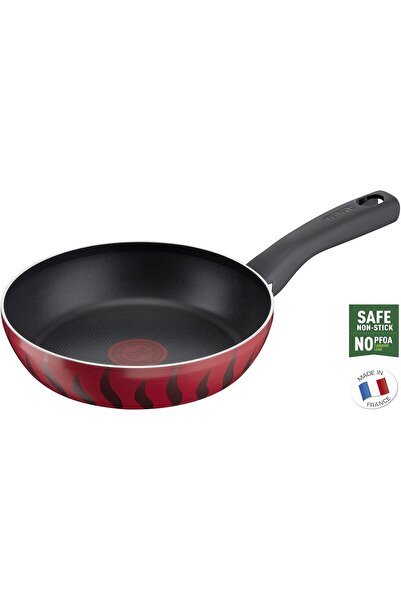 TEFAL Tempo Flame 20cm Frying Pan - Non-Stick, Thermo-Signal, Made in France (Red)