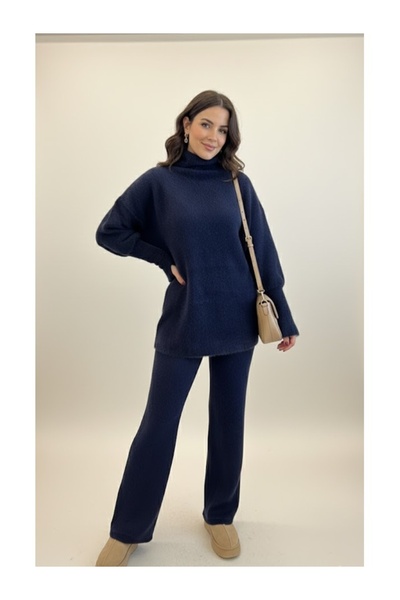 My Blog Navy Blue Soft Textured Double Pants Set