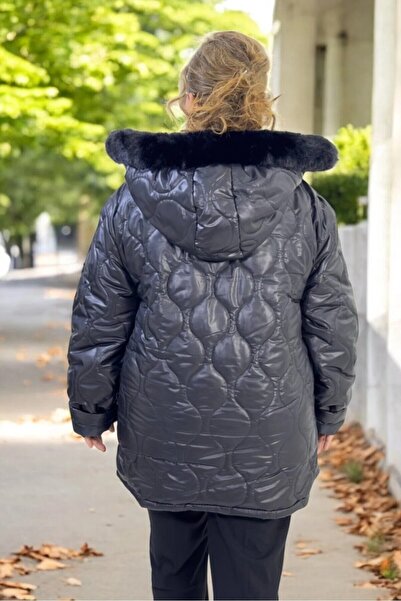 yagmurberen Extra Large Size Inflatable Coat with Hood with Complete Fur Inside