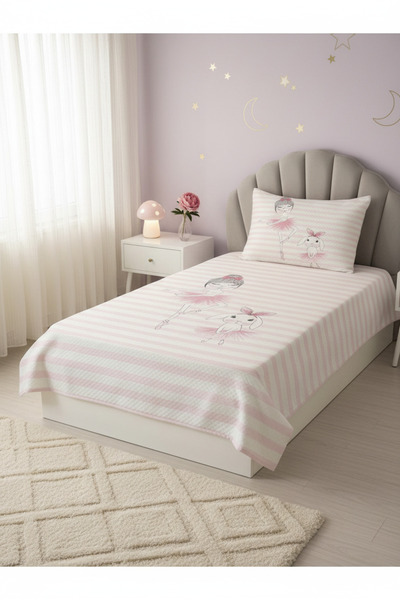 milroma Pink Children's Pique Set with Ballerina and Rabbit Pattern