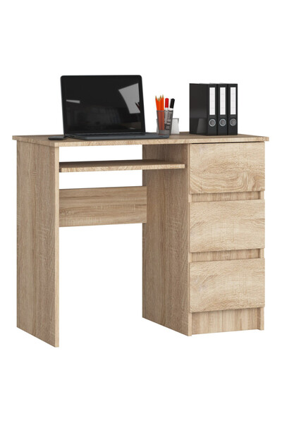 SERSIMO Birou de calculator cu 3 sertare și raft pentru tastatură, dreapta, 90x50x77 cm, stejar Sonoma