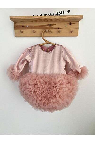 2kids2mom Kız Bebek Çocuk Elbise Uzun Kollu Tüllü Tütü Özel Gün Parti Doğum Günü Prenses Saten Abiye Elbise